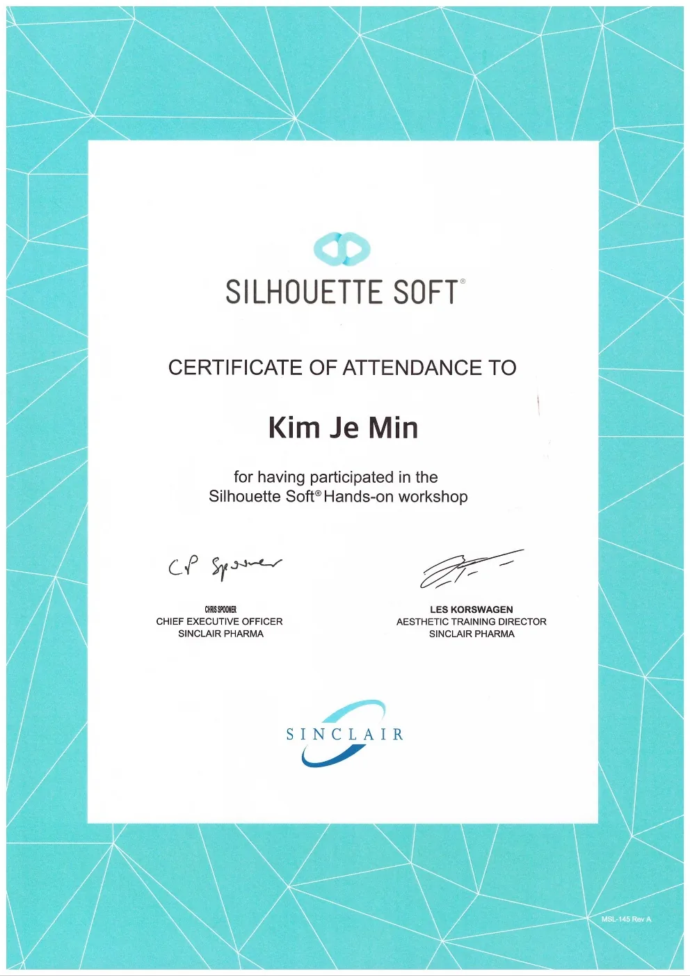 Silhouette Soft certified-injector certificate — Silhouette Soft (Sinclair)
