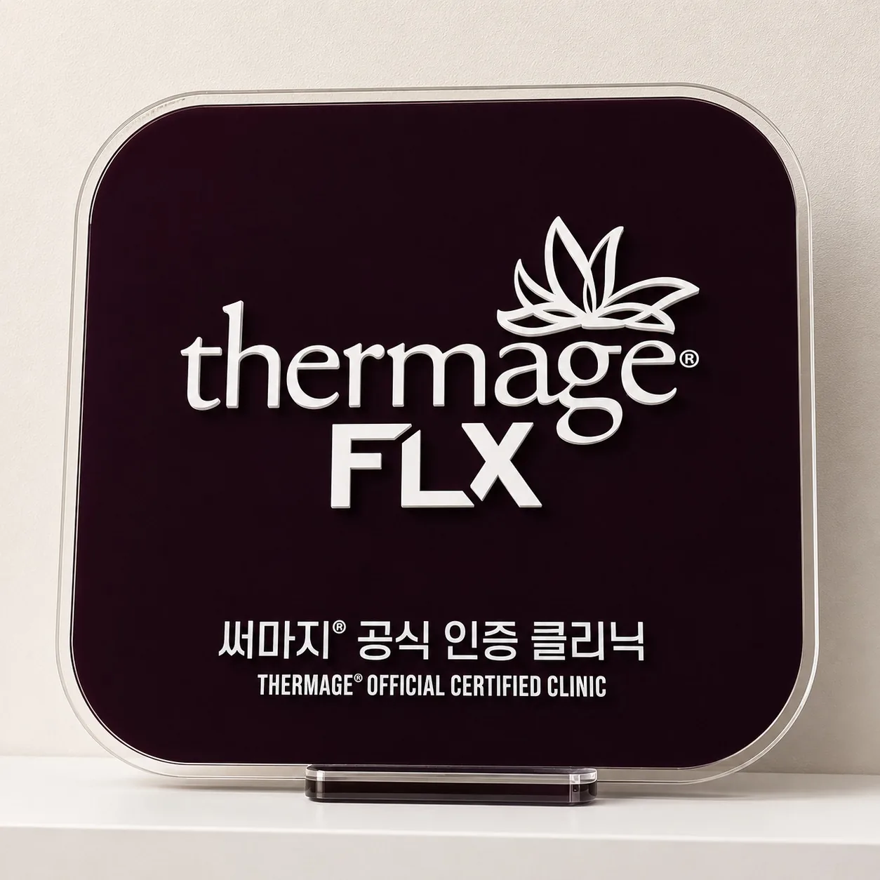 Official certified-clinic plaque — Thermage FLX (Solta Medical / Bausch Health)