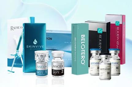 Gama de skin boosters y estimuladores de colágeno del estante de Dear clínica en Cheongdam