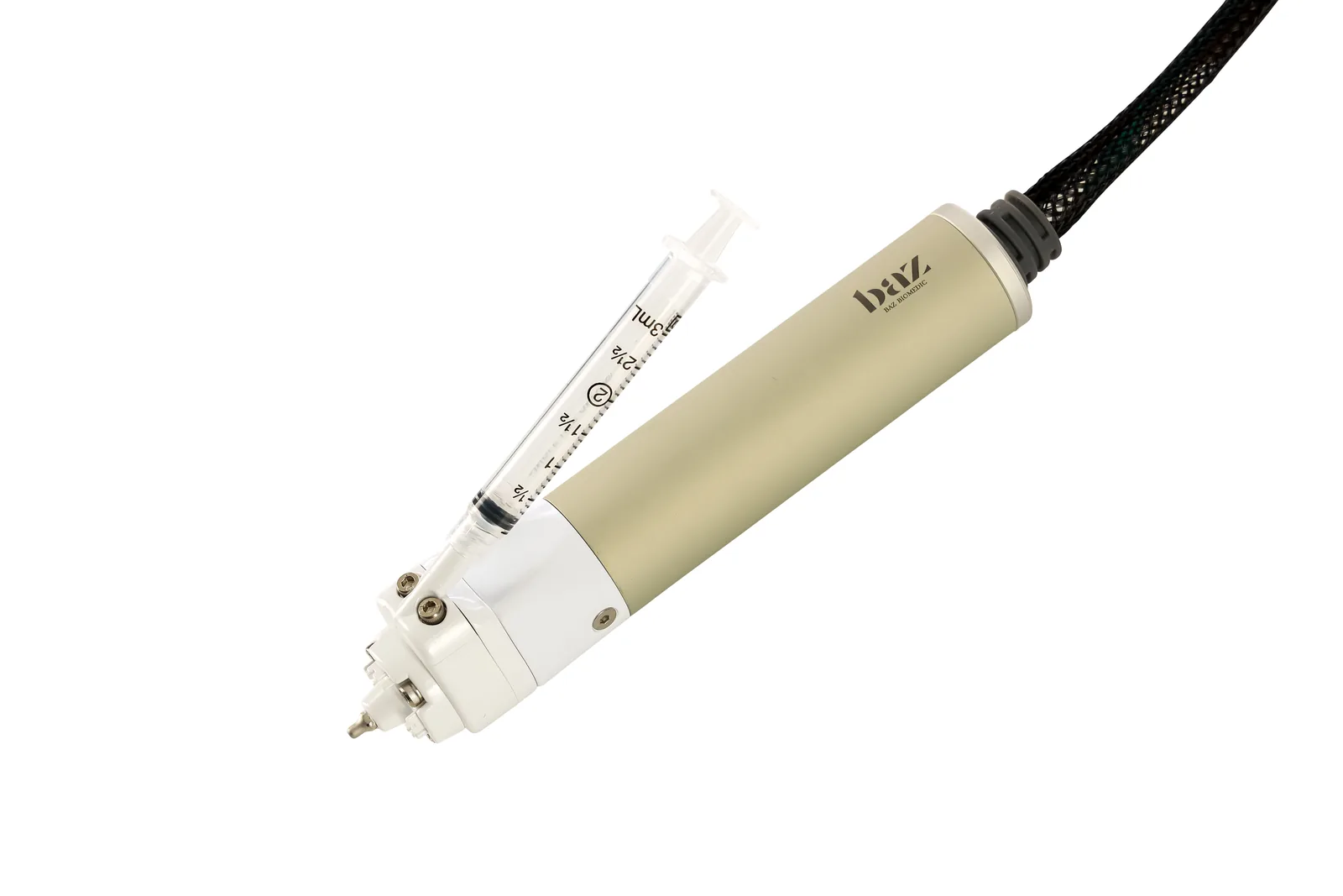 CureJet needle-free jet injector console on castors, three-quarter view