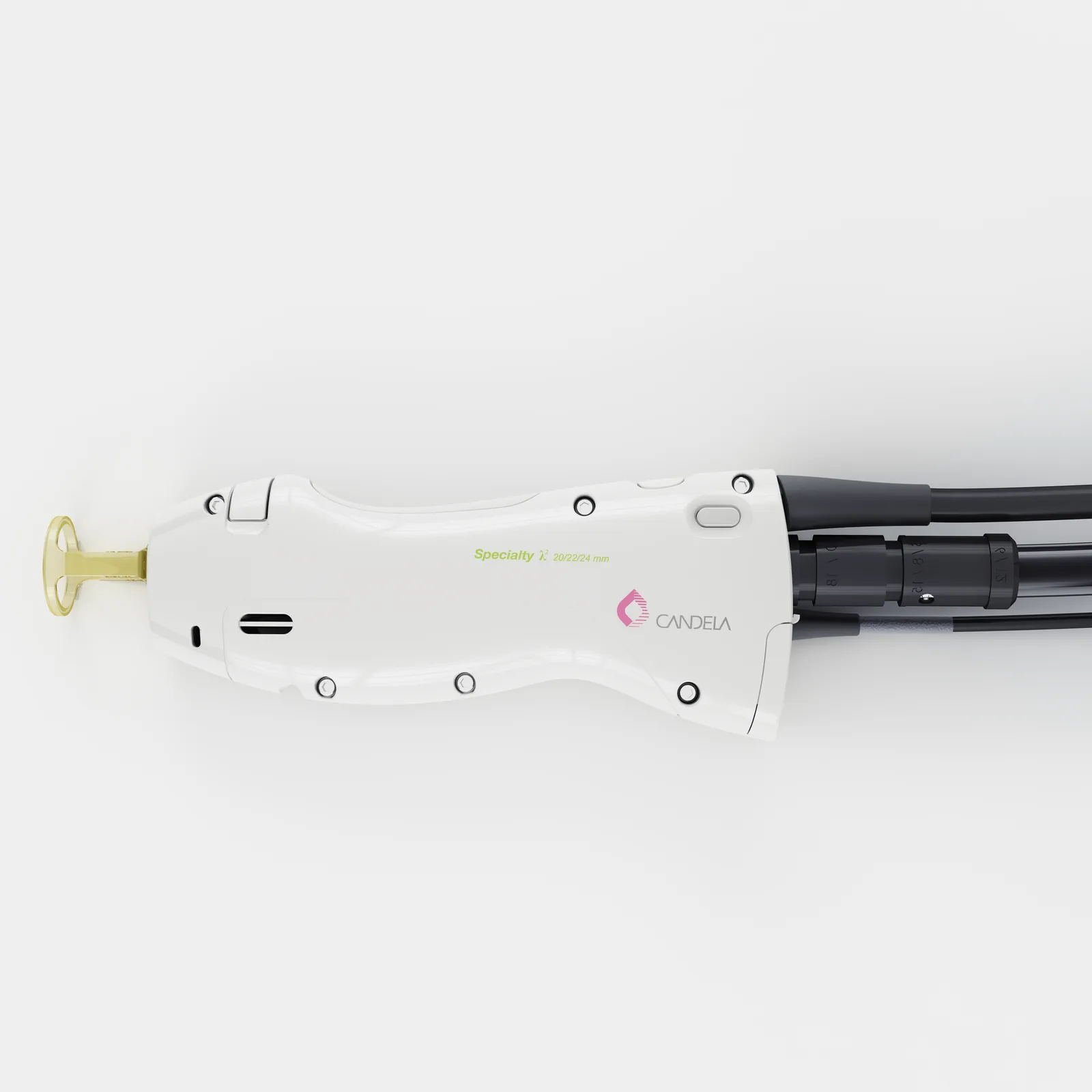 Close-up of the Candela GentleMax Pro handpiece with its distance gauge attached