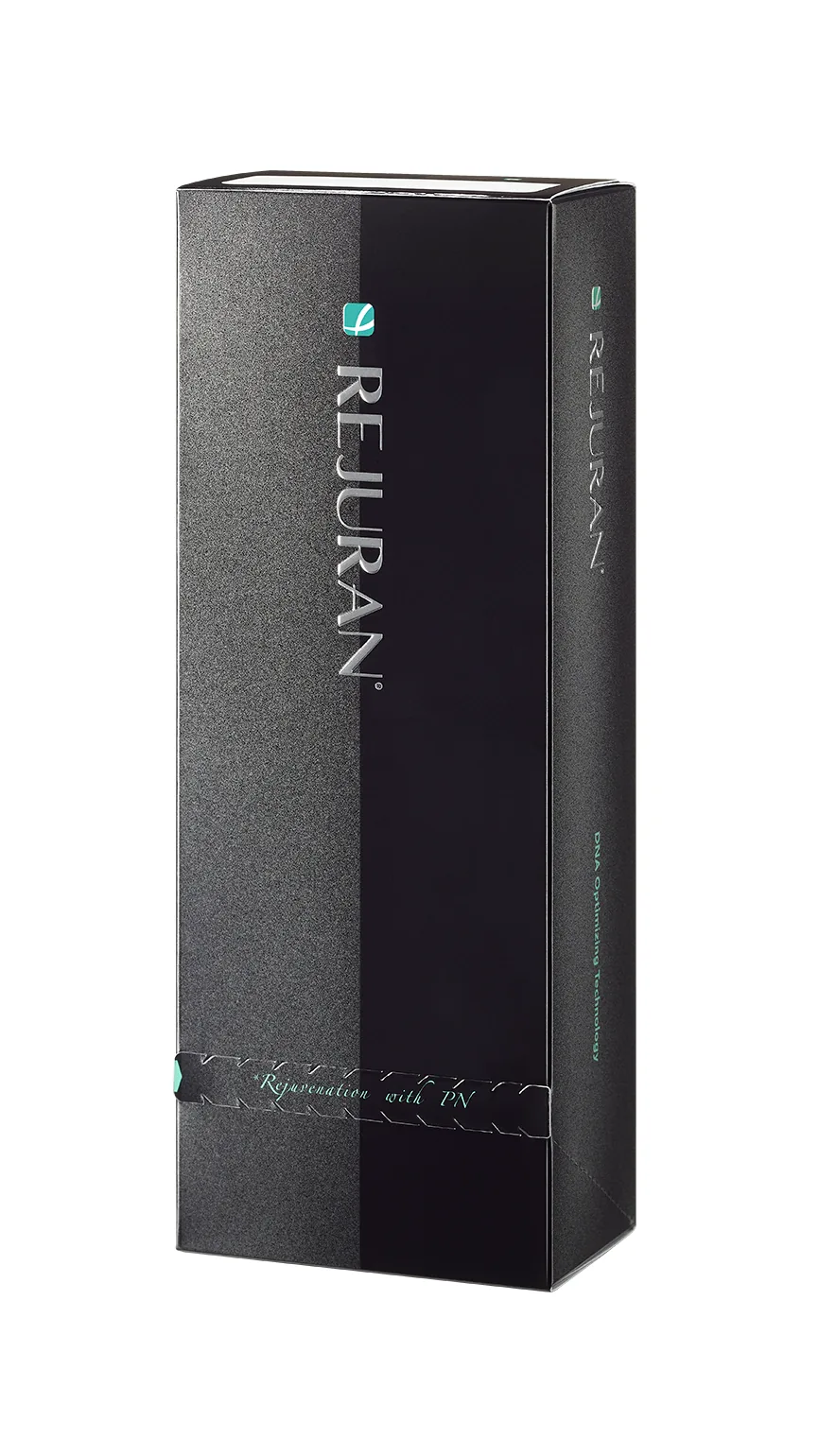 Rejuran carton standing upright, three-quarter view