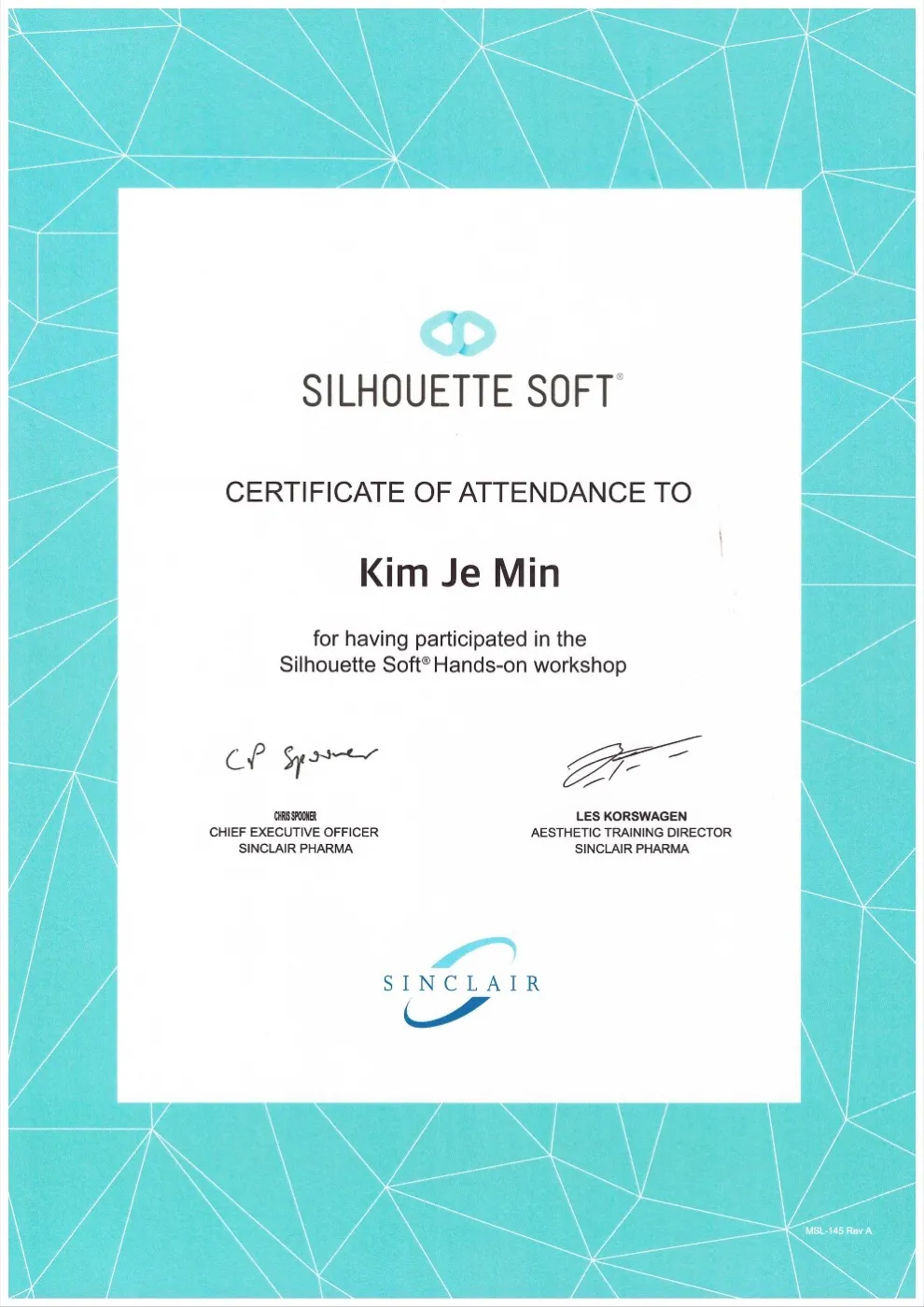 Silhouette Soft thread certification held by Dear Clinic — genuine device provider