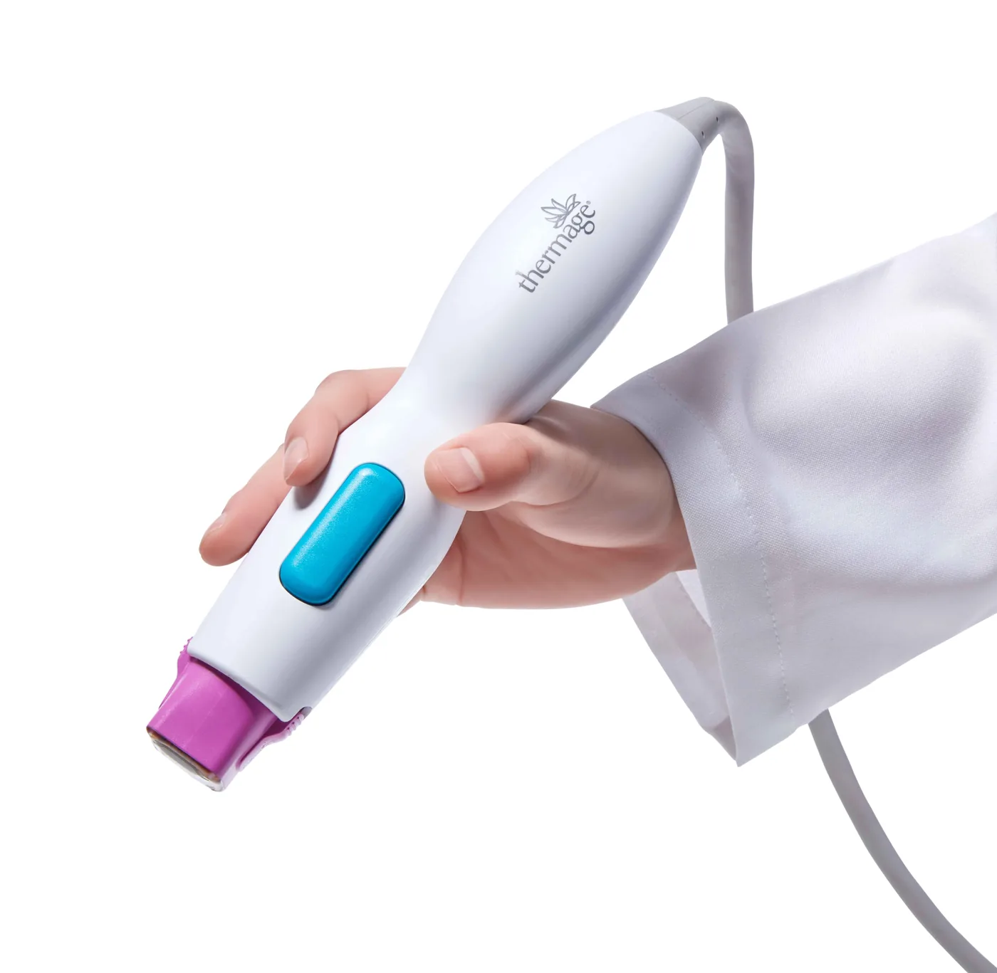 Thermage FLX handpiece and treatment tip detail at Dear Clinic