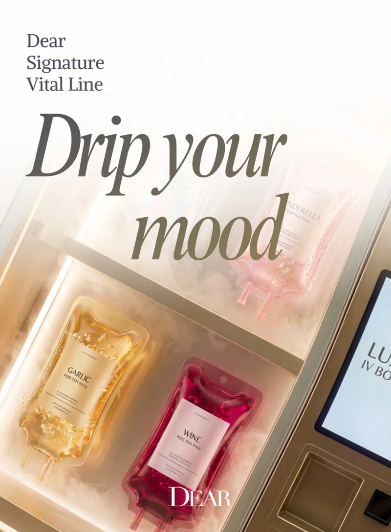 Dear Signature Vital Line IV drips displayed at Dear Clinic